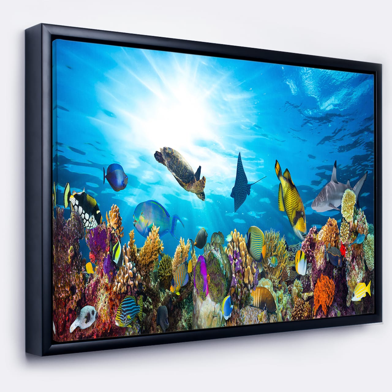 Designart - Colorful Coral Reef with Fishes - Seascape Framed Canvas Art Print